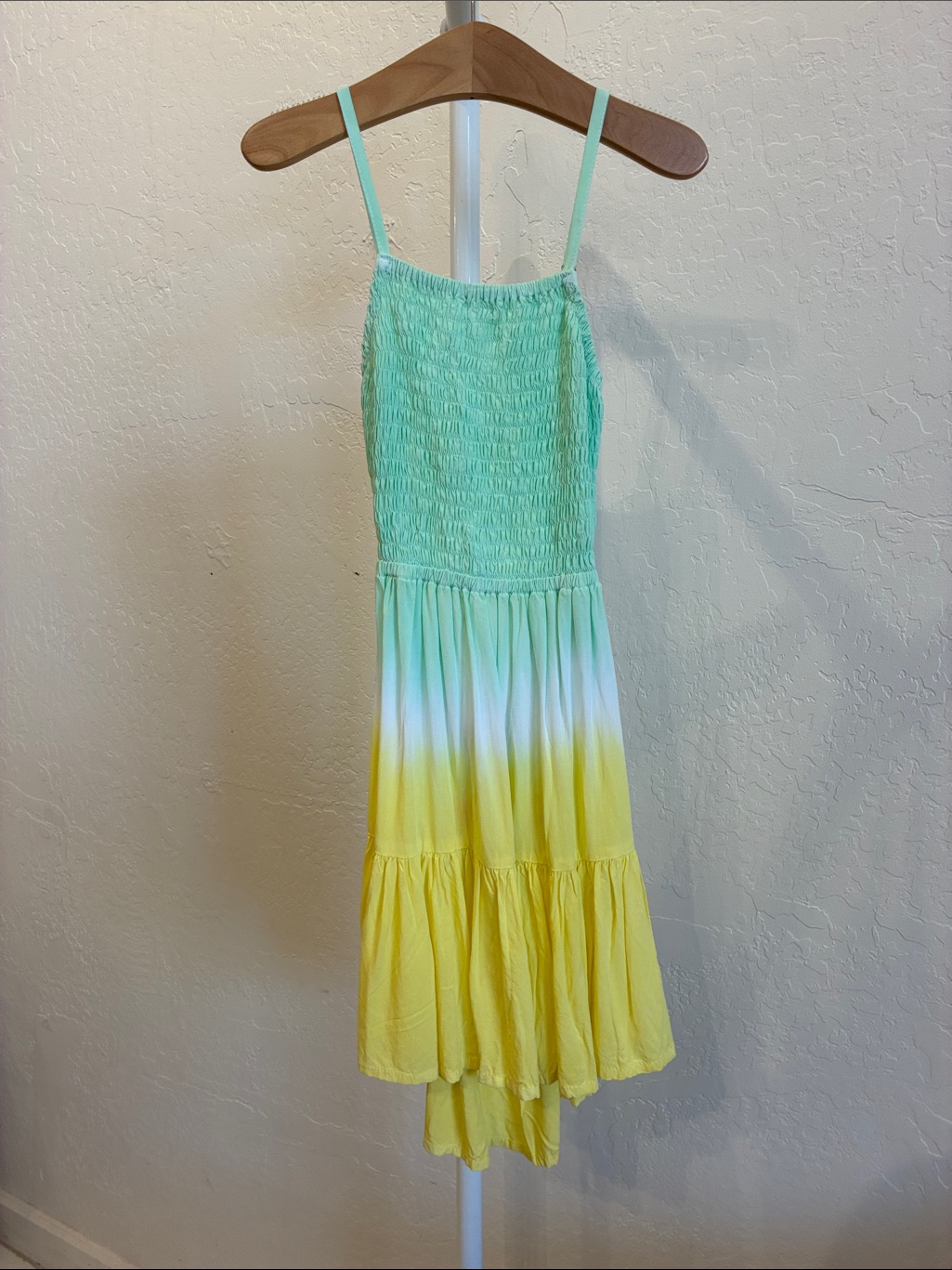 Girls' Green And Yellow Tie-Dye Sleeveless Casual Dress
